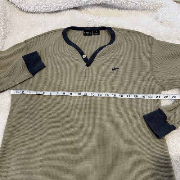 Vintage Men’s Guess USA Waffle Green Knit Long Sleeve Shirt Size M - Picture 3 of 6
